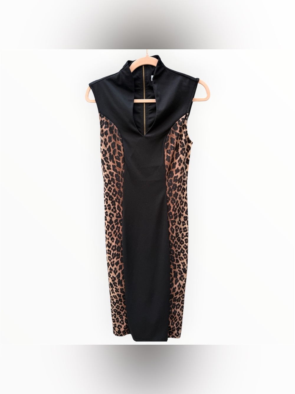 Almost Famous Leopard Print Bodycon Midi Dress M High Neck Y2K
